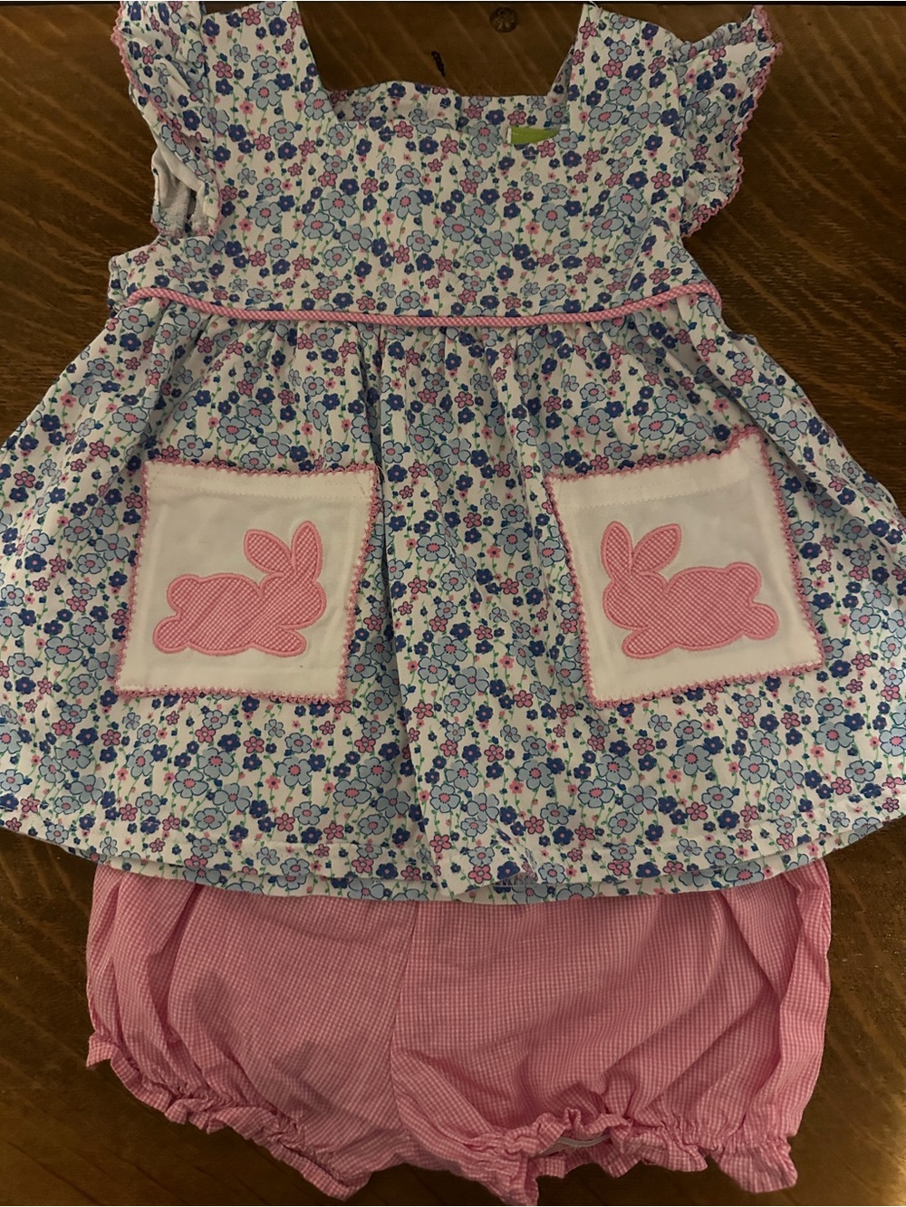Classic Whimsy Easter Floral Baby Set with Pink Bunny Pockets and Bloomer Shorts